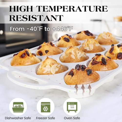 12 Cup Heart Shaped Silicone Muffin Pan for Baking with Metal Frame