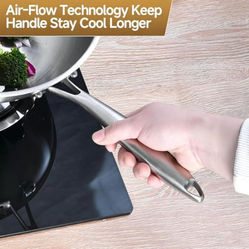 13 Inch Stainless Steel Wok with Glass Lid