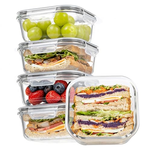 5Pack 27oz Glass Food Storage Containers with Lids (5 Count)