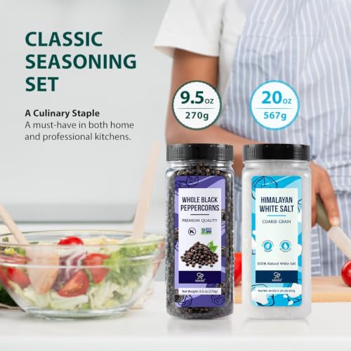 White Salt 20 Oz + Black Peppercorns 9.5 Oz (29.5 Ounce)