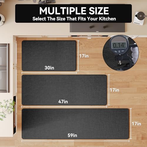 Long Kitchen Runner Rugs Kitchen Mat Non Slip Washable Black 17"x59" (14.1481 Sq Ft)