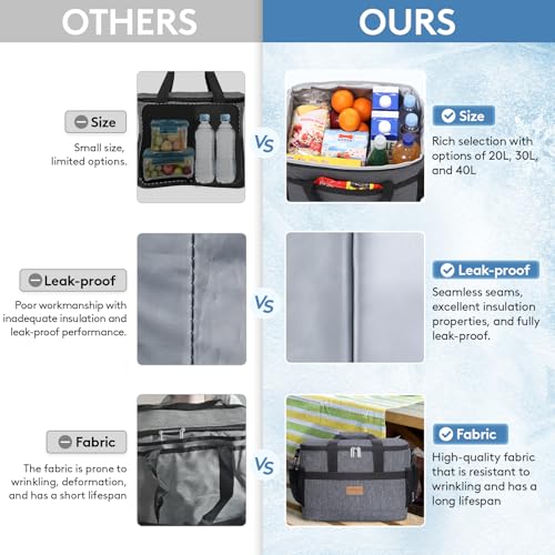 Cooler Bag 30 Cans Collapsible and Insulated Large Lunch Bag Leakproof Soft Cooler Portable for Camping (30 Count)