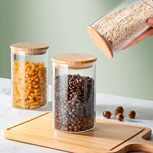 32 Oz Thick Walled Glass Jars with Bamboo Lid Airtight (4 Count)