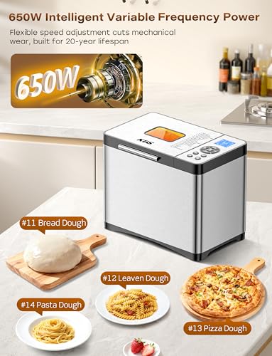 19-in-1 Programmable Bread Maker, 2.2LB Bread Machine with Healthy Ceramic Pan, Stainless Steel Bread Maker Machine with 15H Timer& 1H Keep Warm, Sourdough, Gluten Free, 3 Crust Colors, 53 Recipes