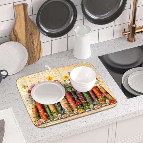 Colorful Books Kitchen Drying Mat