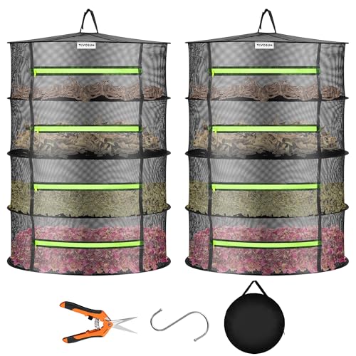 2-Pack 4-Layer Mesh Drying Rack Hanging Design with Green Zippers for Dehydrating, Indoor and Outdoor (Pruning Shears Included) (2 Count)