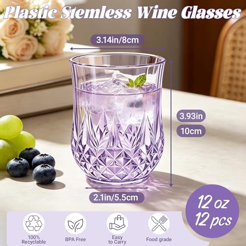 12 Pack Plastic Stemless Wine Glasses (12 Count)