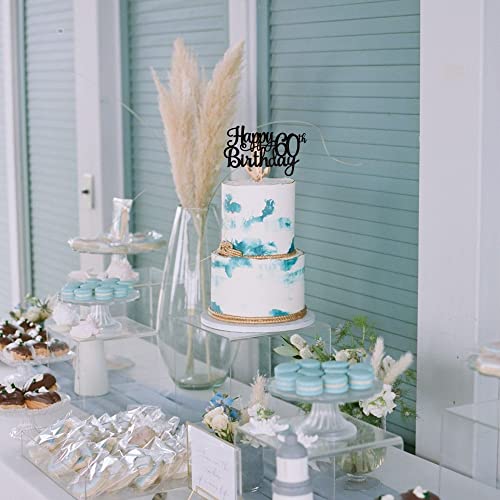 1 PCS Happy 60th Birthday Cake Topper Glitter Cheers to 60 Years Birthday Cake Pick 60 Fabulous Cake Decoration for Happy 60th Birthday Anniversary Party Decorations Supplies Black