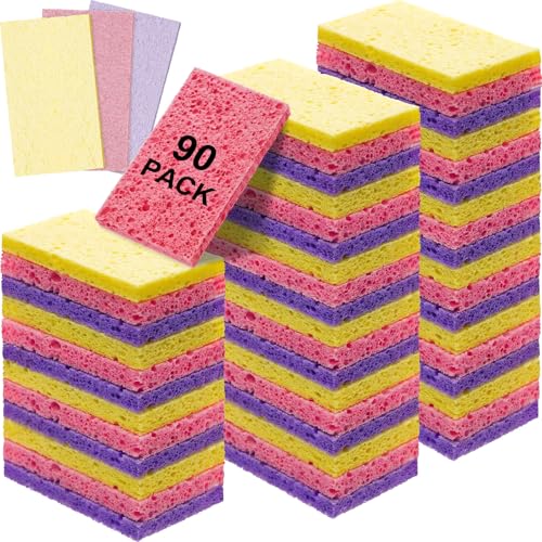 90 Pieces Compressed Wood Pulp Dish Sponges for Kitchen (90 Count)