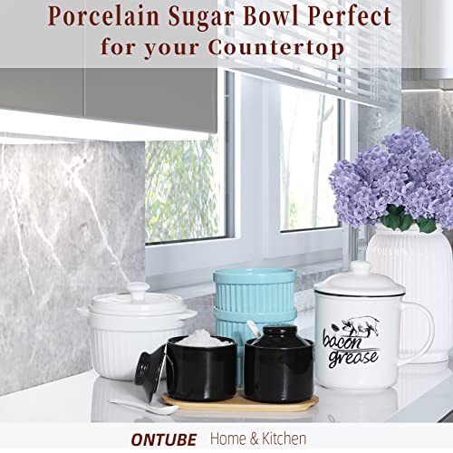 Ceramic Sugar Bowl with Tray and Spoon Set of 2