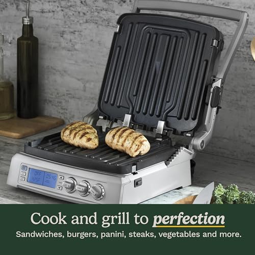 6-in-1 Elite Griddler, Electric Grill, Griddle & Top Melt, 500°F Temperature Sear Function, LCD Screen, Dishwasher-Safe Cooking Plates, GR-300NAS, Stainless Steel