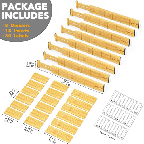Bamboo Drawer Dividers with Inserts and Labels