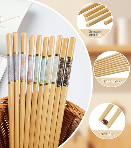 10Pairs Bamboo Chopstick Reusable Wooden Chop Sticks Washable Chinese Style 9.5Inch (10 Count)
