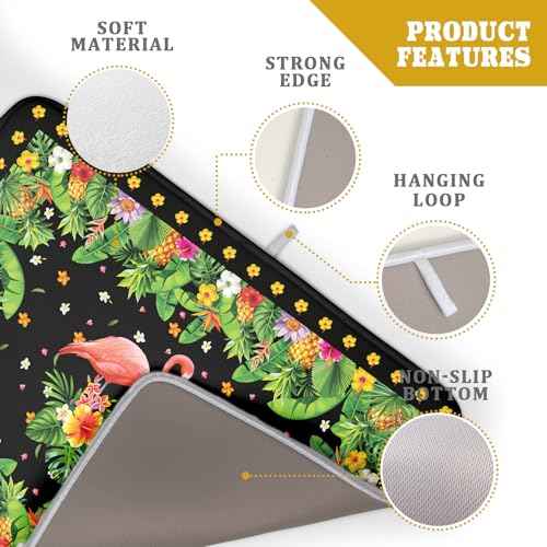 Tropical Flamingo Dish Drying Mat Palm Leaves Absorbent Dishes Drainer Pad Microfiber Dish Rack Mat for Kitchen Countertop Decor 18x24 Inch