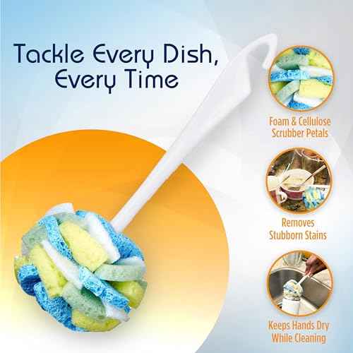 Dish SpongeWand Plus Tri Surface Scrubbing Sponge with Cello Foam Scour Sponge Petals (6 Count)