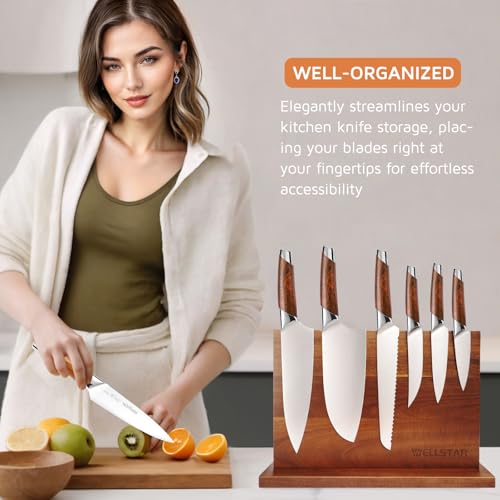 Modern Acacia Magnetic Knife Block Holder 14 x 10 Inches