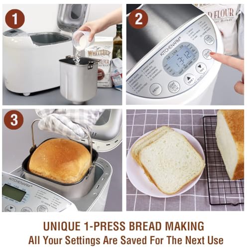 19-in-1 HANDY Bread Machine with Homemade Cycle and Gluten Free Setting - Beginner Friendly 2LB 1.5LB 1LB White Bread Maker Machine with Recipes and Delay Timer