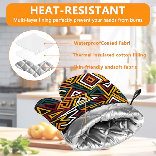 African Geometric Figures Oven Mitts and Pot Holders Sets 4Pcs