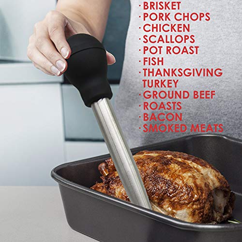 Stainless Steel Turkey Baster & Barbecue Basting Brush With 2 Flavor Injector Needles