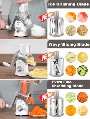 Rotary Cheese Grater Vegetable Shredder With 6 Interchangeable Blades No Slip Suction Base