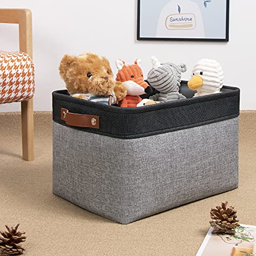 4 Pack Large Canvas Storage Bins with Handles 15"x11"x9.5" Fabric Storage Baskets for Shelves Cloth Bins for Organizing (4 Count)