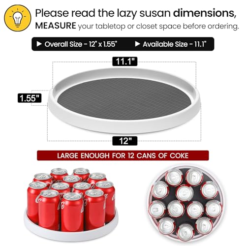 12-Inch Non-Skid Turntable Lazy Susan Organizer [4 Pack] - Spinning Rack for Cabinet Table Top, Pantry Organization Storage, Kitchen, Fridge, Vanity, Countertop, Under Sink Organizing, Spice Spinner (4 Count)