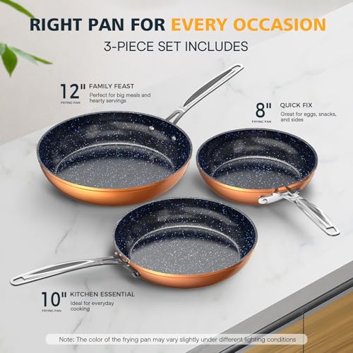 3-Piece 8”, 10”, 12” Forged Lightweight Frying Pan Set, Cozy Blue