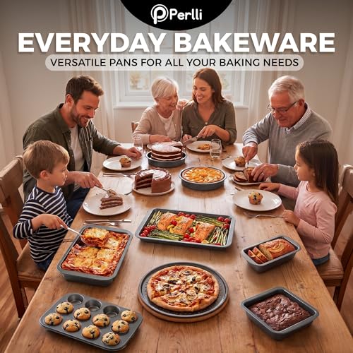 Non-Stick 8-Piece Bakeware Set – Carbon Steel with Even Heat Distribution, Oven Safe to 446°F, BPA-Free, Dishwasher Safe, Stackable Baking Tools for Easy Storage and Everyday Cooking - Gray