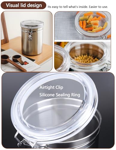Coffee Canister 4 Pcs Stainless Steel Food Container with Clear Lids Airtight Container Stackable Canisters Kitchen Pantry Storage for Cereal