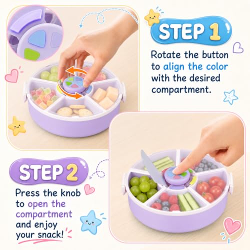 Kids Reusable Rotating Snack Container with 5 Separate Compartments