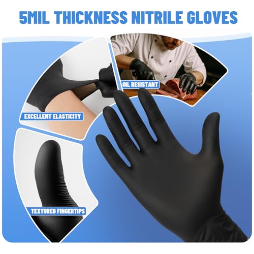 Individually Wrapped Black Disposable Nitrile Gloves (800 Count)