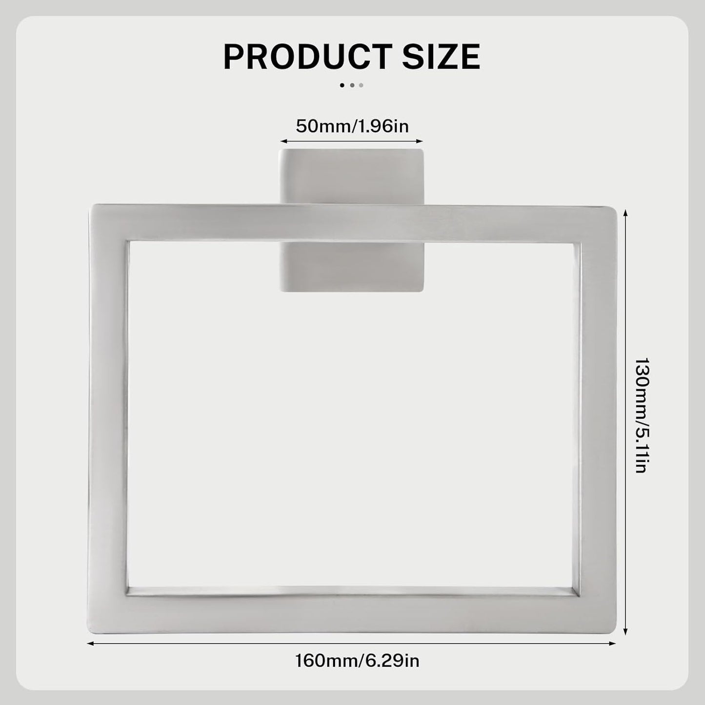 2-Piece Brushed Nickel Square Towel Ring,Modern Hand Towel Holder for Bathroom,SUS304 Stainless Steel Towel Hangers Wall-Mounted