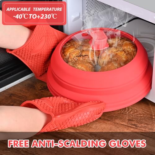 Microwave Splatter Cover Glass with Collapsible Silicone for Food Cover Plate Cover 10.8 inch with Anti
