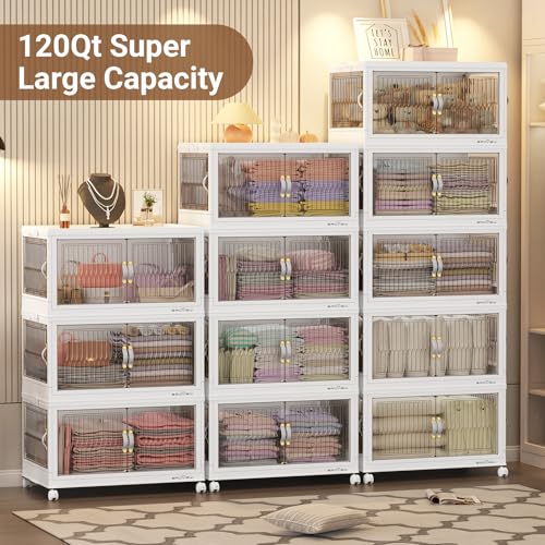 90Gal Stackable Storage Bins with Lids Foldable Boxes (3 Count)