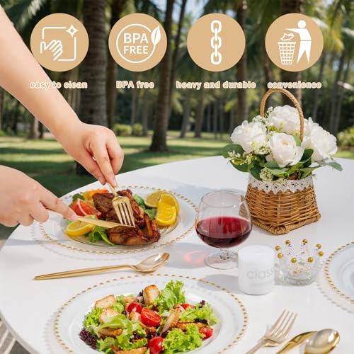 100pcs Clear Plastic Plates with Gold Beads for Bridal Showers (100 Count)