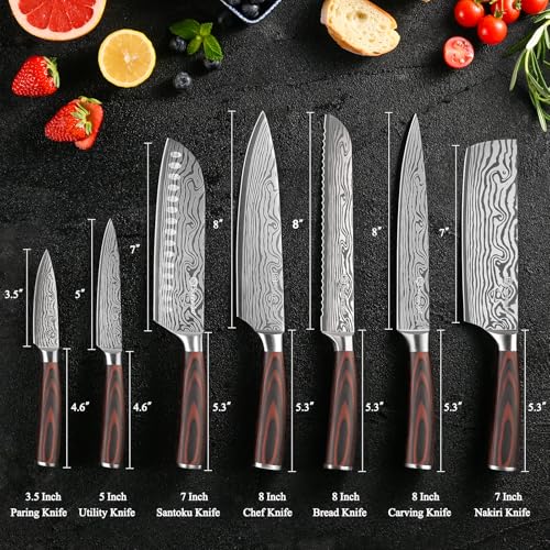 Kitchen Knife Set 7 Piece Chef Knife Set Professional High Carbon Stainless Steel (7 Count)