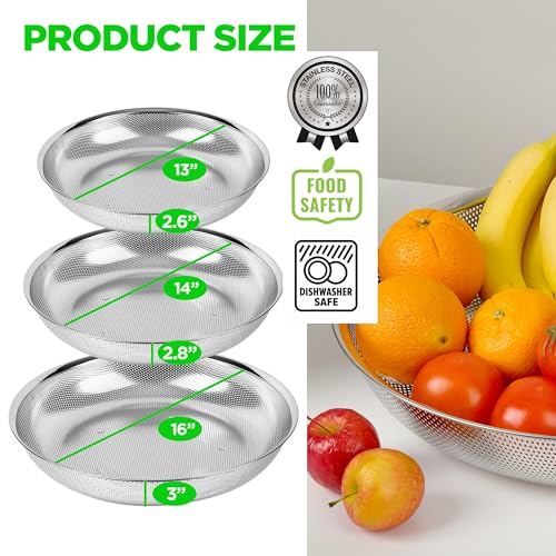 Large Shallow Stainless Steel Colander Set of 3