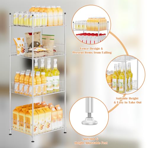 Water Bottle Holder Organizer 4 Tier Drink Can Shelf Organizer Rack for Floor Freestanding Water Bottle Rack Stand Beverage Storage Shelf for Pantry Kitchen Food Storage (4 Count)