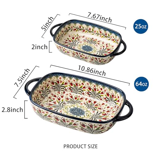 Baking Dish Ceramic Baking Pan Blue Casserole Dish Rectangular Baking Set 2pcs Bakeware Sets Single Serving Size Lasagna Pan Baking Dishes for oven (2 Count)