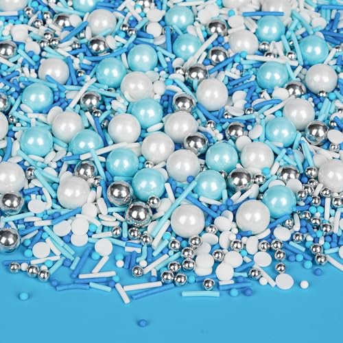Edible Blue Silver White Sprinkles (4.5 Ounce)