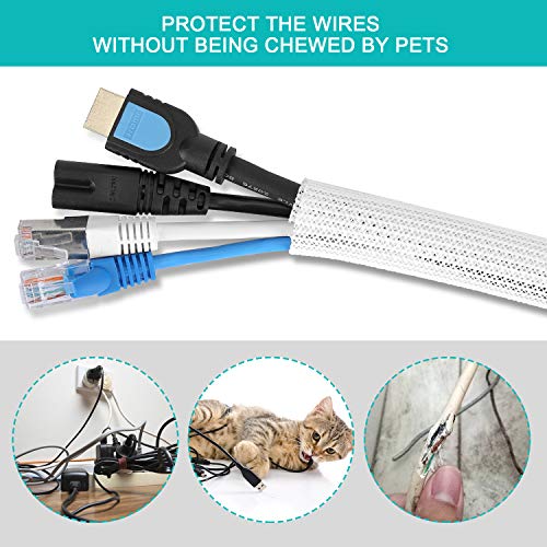 6.6ft - 1/2 inch White Cable Sleeve, Cable Organizer for Desk PC TV Computer, Wire Protector Cable Wrap Cover, Cord Management for Home Office (6.6 Foot)