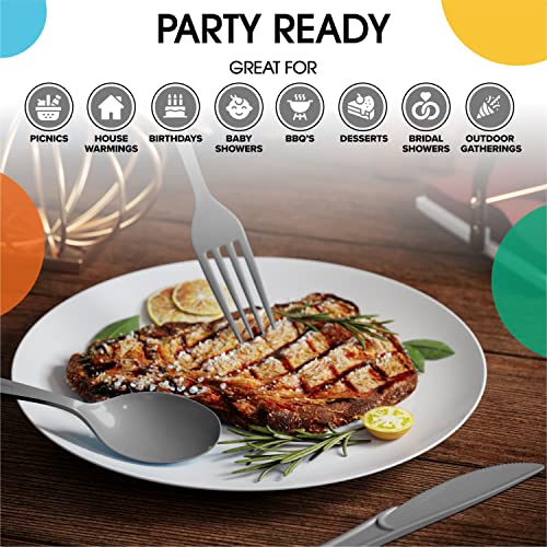 Party Solids Silver Plastic Spoons 200 Pieces Silver Spoons Disposable Utensils Heavy Duty Plastic Cutlery Set Disposable Cutlery Sets Flatware Sets Silverware Set Party Supplies & Party Tableware (200 Count)