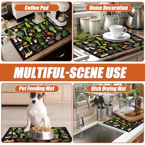 Vegetables Dish Drying Mat for Kitchen Counter Microfiber Absorbent Dish Kitchen Drying Mat Draining Reusable Washable for Dishes