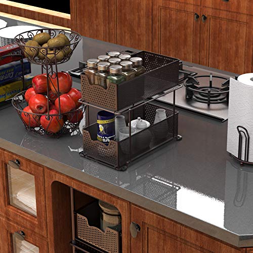 2 Tier Sliding Cabinet Basket Organizer Drawer