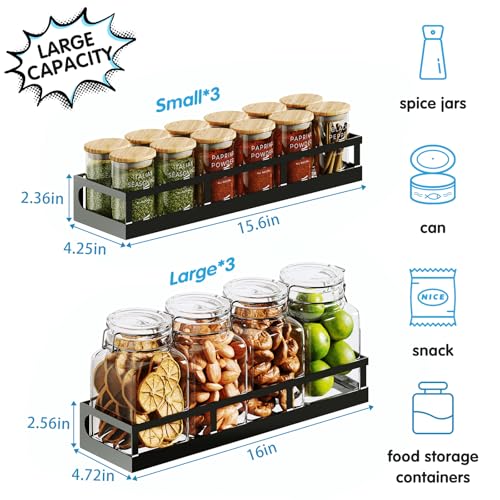 6-Tier Wall-Mounted Spice Rack Organizer with Mixed Basket Sizes, Height-Adjustable Hanging Spice Shelf for Kitchen Pantry Cabinet, Large-Capacity Seasoning Holder, Black