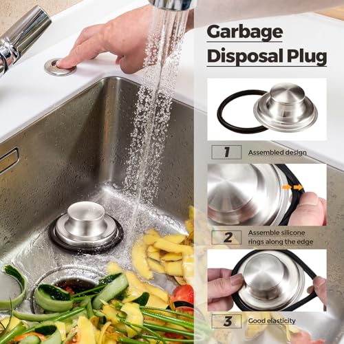 3 Pcs Kitchen Sink Drain Strainer and Stopper Stainless Steel Garbage Disposal Plug with Handle Universal Anti (3 Count)