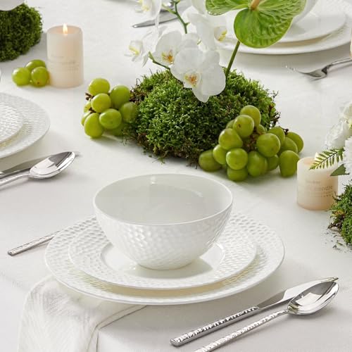 12Pcs Hammered Rim White Bone China Set