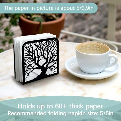 Tree Trunk Black Metal Napkin Holder for Table 4.9" x 4.9" x 1.9"