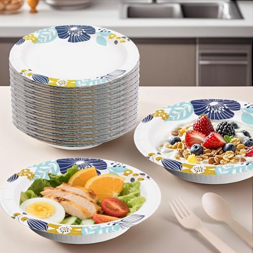 20 oz 180 Pack Paper Bowls Bulk Heavy Duty Disposable Bowls Flower (180 Count)