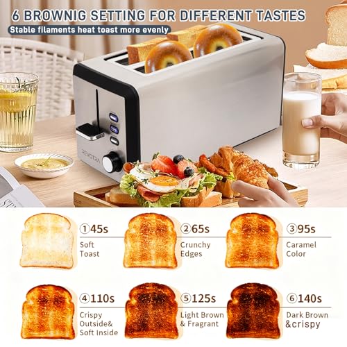 4 Slice Long Slot Stainless Steel Toaster with Extra Wide 1.5” Slots